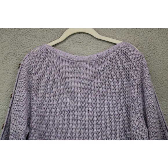 Soft Surroundings Boat Neck Purple Sweater-Large-Button Up Sleeves-Wool & Silk - Picture 11 of 13